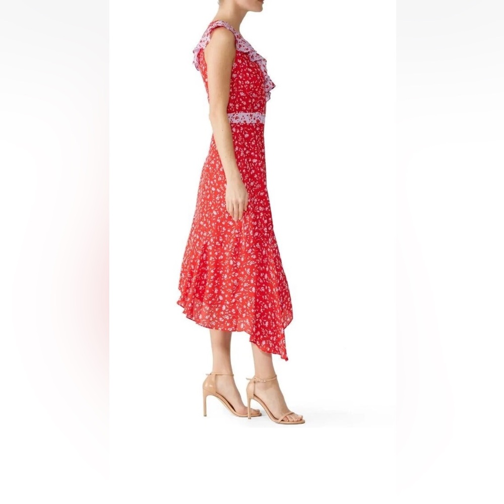 Parker Jennifer Combo faux-wrap dress in a red and lilac floral print size 0 - Picture 3 of 11